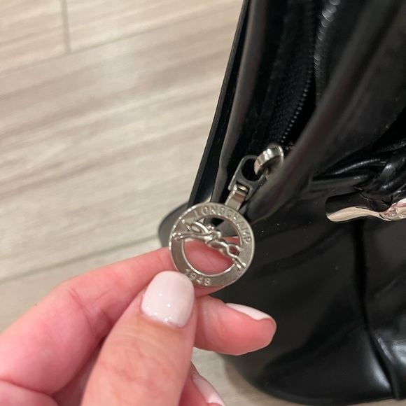 Vintage Longchamp Roseau Black Leather Shoulder Bag Silver Bamboo Toggle Purse - Picture 4 of 12